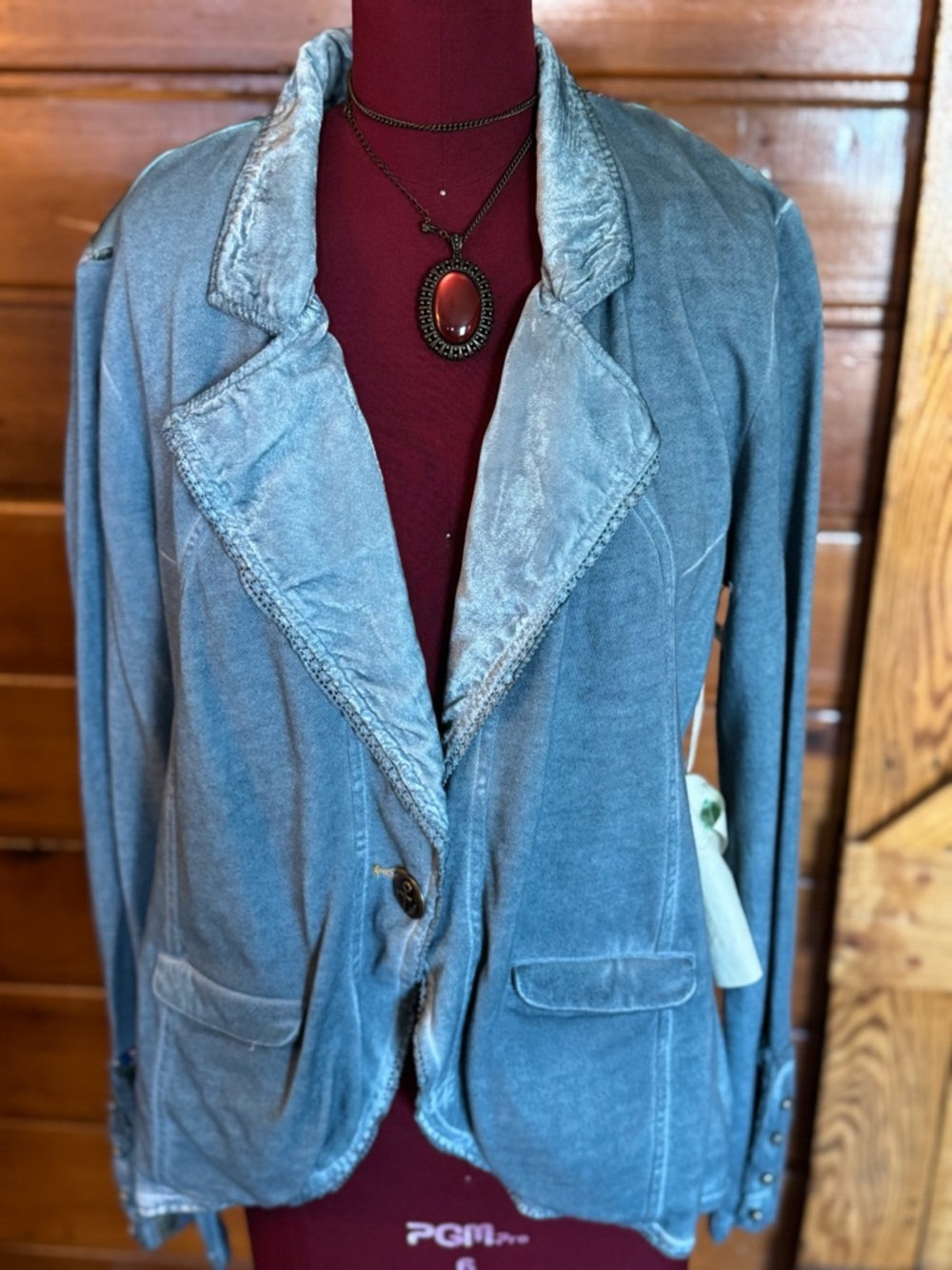 ARATTA NWT Women’s Washed Blue Velvet Embroidered Blazer Jacket